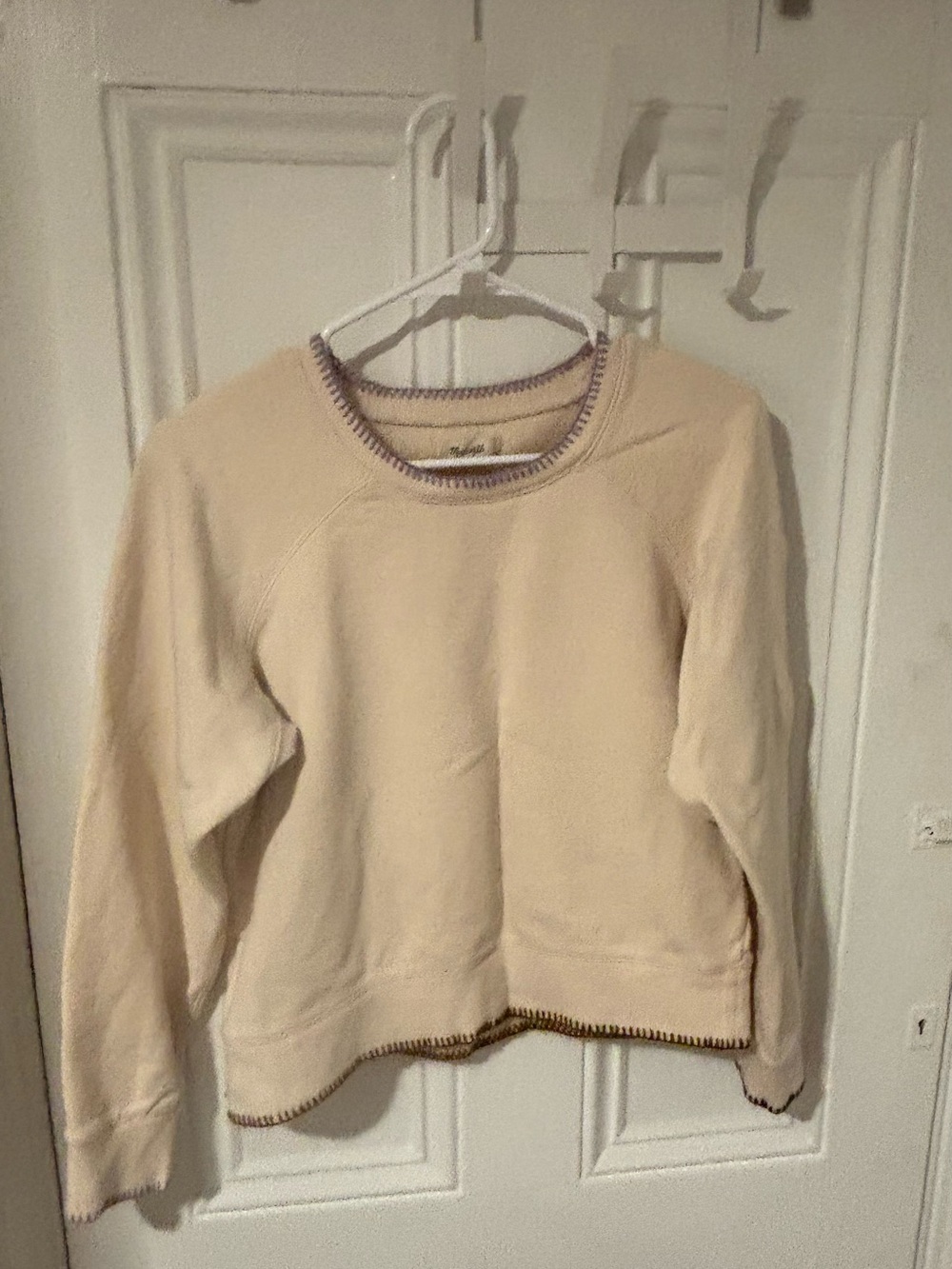 Madewell Cream Crewneck Sweater with Contrast Trim